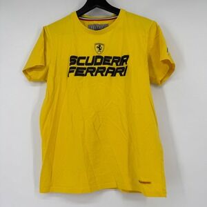 Ferrari Scuderia Mens T-Shirt Medium Yellow Cotton Graphic Short Sleeve Tee